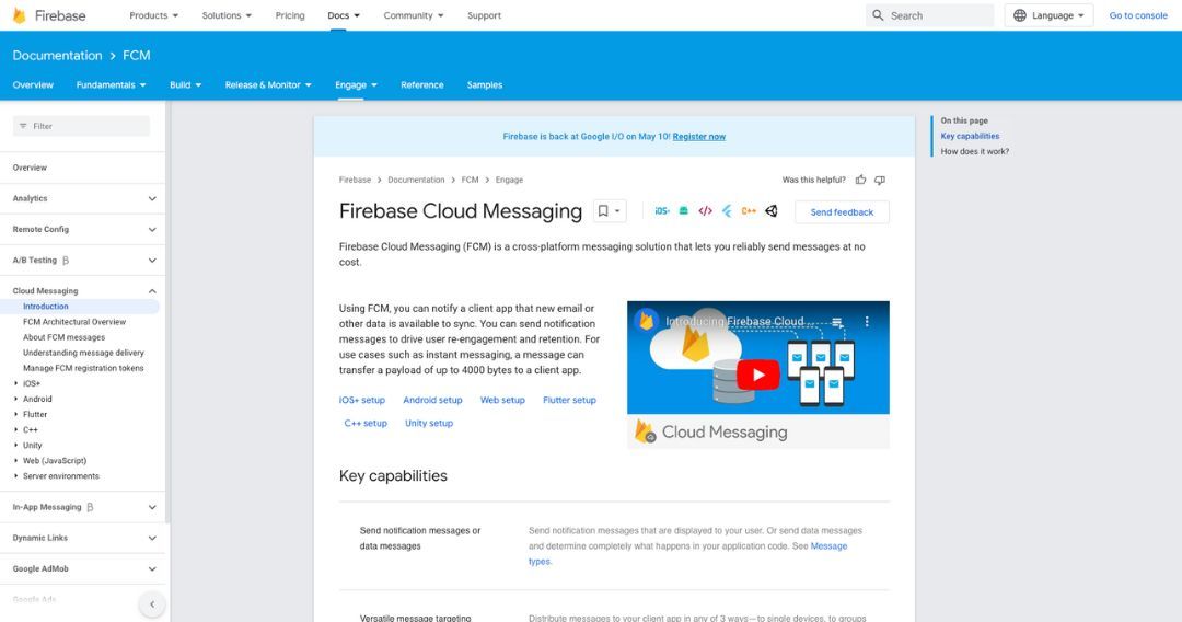 Firebase Cloud Messaging home page