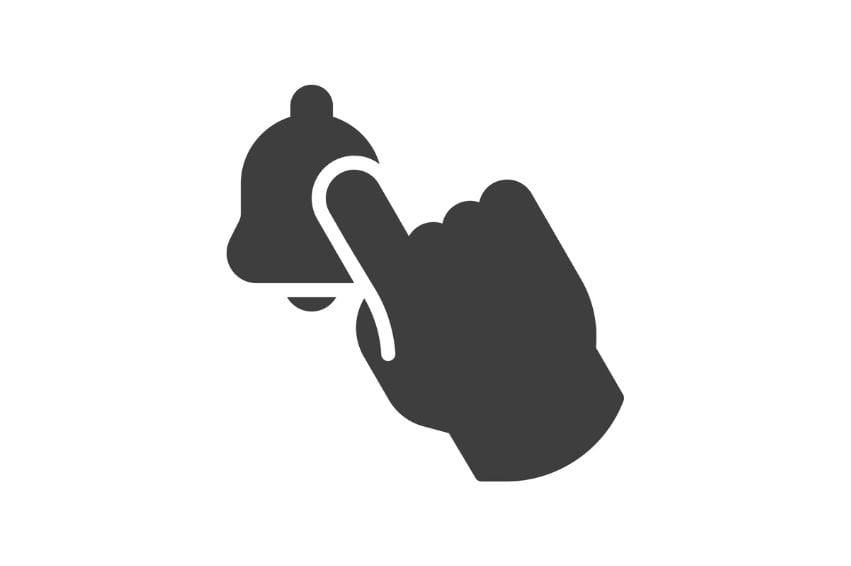Hand touching bell notice glyph icon