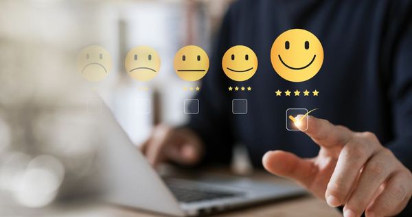 Customer Satisfaction Survey concept, 5-star satisfaction, service experience rating online application